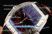Franck Muller Conquistador Grand Prix Asia Automatic Steel Case with Black Dial Red Markers and Black Leather Bracelet