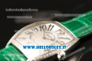 Franck Muller CINTREE CURVEX Diamond Bezel With Green Calfskin Strap Swiss Ronda 762 Quartz White Dial