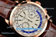 Patek Philippe Complicated World Time Chrono Miyota Quartz Rose Gold Case with White Dial and Stick Markers