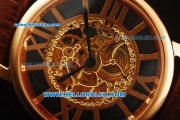 Cartier Rotonde De Cartier Skeleton Automatic Movement Rose Gold Case with Brown Leather Strap