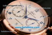 IWC Portuguese Chrono Miyota OS20 Quartz Rose Gold Case with White Dial Blue Numeral Markers and Black Leather Bracelet