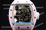 Richard Mille RM 055 Bubba Watson Asia Manual Winding Ceramic/Rose Gold Case with Skeleton Dial and White Rubber Strap White Inner Bezel - 1:1 Original