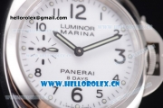 Panerai Luminor Marina 8 Days Acciaio PAM00563 Clone P.5000 Manual Winding Steel Case with White Dial Stick/Arabic Number Markers and Black Rubber Strap