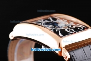 Franck Muller Long Island Working Chronograph Quartz Movement with Black Dial and Rose Gold Case-Leather Strap