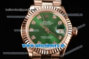 Rolex Datejust Swiss ETA 2671 Automatic Rose Gold Case with Green Dial Diamonds Markers and Rose Gold Bracelet (BP)