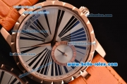 Roger Dubuis Excalibur 36 Miyota OS2064 Quartz Rose Gold Case Rose Gold Bezel with Orange Leather Strap White Dial