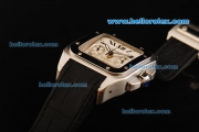 Cartier Santos 100 Chronograph Swiss ETA 7750 Automatic Movement Steel Case with White Dial and Black Leather Strap