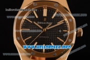 Audemars Piguet Royal Oak 41 Clone AP Calibre 3120 Automatic Yellow Gold Case with Black Dial Stick Markers and Black Leather Strap (BP)