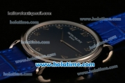 Patek Philippe Calatrava Miyota OS2035 Quartz Steel Case with Arabic Numeral Markers and Blue Dial