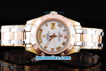 Rolex Day-Date Oyster Perpetual Automatic Movement Three Tone with White MOP Dial and Gold Roman Marking