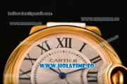 Cartier Ballon Bleu De Medium Asia 4813 Automatic Yellow Gold Case with Silver Dial and Rose Red Leather Strap - Roman Numeral Markers (GF)