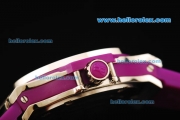 Hublot Big Bang Swiss Quartz Movement Steel Case with Purple Diamond Bezel and Purple Rubber Strap