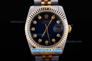 Rolex Datejust Oyster Perpetual Automatic Two Tone with Bue Dial-Diamond Marking and Gold Bezel