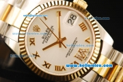 Rolex Datejust Automatic Movement ETA Coating Case with White Dial and Gold Bezel-Two Tone Strap