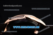 Patek Philippe Calatrava Miyota Quartz Rose Gold Case with Black Dial and Black Leather Strap Diamonds Markers