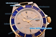 Rolex Submariner Asia 2813 Automatic Two Tone Case/Strap with Silver Dial Super LumiNova Markers and Blue Bezel - ETA Coating