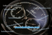 IWC Portuguese Chrono Miyota OS20 Quartz PVD Case with Black Dial Numeral Markers and Black Leather Bracelet