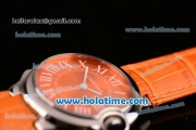 Cartier Ballon Bleu Swiss Quartz Steel Case with Orange Leather Strap White Markers and Orange Dial