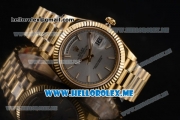 Rolex Day-Date Clone Rolex 3255 Automatic Yellow Gold Case/Bracelet with Silver Dial and Stick Markers