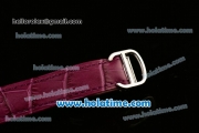 Cartier Ballon Bleu Swiss Quartz Stainless Steel Case with Burgundy Leather Strap Diamond Bezel and Burgundy Dial