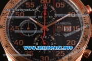 Tag Heuer Carrera Calibre 1887 Automatic Chronograph Miyota Quartz Rose Gold Case with Black Dial Red Second Hand and Black Rubber Strap