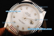 Rolex Datejust Automatic Movement with White Dial and Diamond Marking-Black Leather Strap