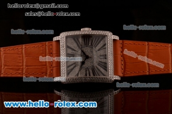 Franck Muller Master Square Swiss ETA 2824 Automatic Steel Case Diamond Bezel with Brown Leather Strap and Diamond Dial