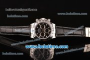 Rolex Daytona Oyster Perpetual Swiss Valjoux 7750 Chronograph Movement Silver Case with Black Dial and Black Leather Strap