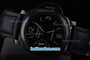 Panerai Luminor Marina Pam 005 Logo Unitas 6497 Movement Manual Winding Black Dial with Green Marking and Black Leather Strap