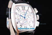 Franck Muller Casablanca Quartz Movement with White Dial and Silver Case-Leather Strap