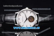 Jaeger-LECoultre Master Ultra Thin Tourbillon Swiss Tourbillon Manual Winding Steel Case with White Dial Stick Markers and Black Leather Strap