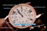 Cartier Ronde Solo Swiss ETA 2836 Automatic Rose Gold Case with Diamond Bezel White Dial and Brown Leather Strap