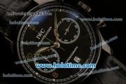 IWC Portuguese Chrono Miyota OS20 Quartz PVD Case with Black Dial Numeral Markers and Black Leather Bracelet