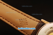 Patek Philippe Calatrava Swiss ETA 2824 Automatic Rose Gold Case with White Dial and Brown Leather Strap