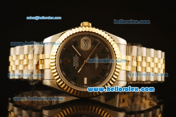 Rolex Datejust II Swiss ETA 2836 Automatic Full Steel with Yellow Gold Bezel and Grey Dial-Roman Markers