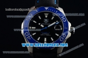 Tag Heuer Aquaracer Calibre 5 Swiss ETA 2824 Automatic Steel Case with Black Dial Black Leather/Nylon Strap