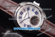 Cartier Cle de Cartier Tourbillon Asia Automatic Steel Case with White Dial Roman Numeral Markers and Brown Leather Strap