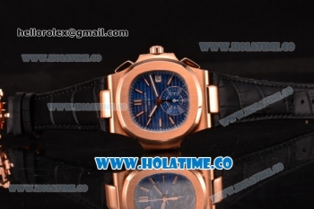 Patek Philippe Nautilus Chrono Swiss Valjoux 7750-CHG Automatic Rose Gold Case with Blue Dial and Stick Markers (BP)