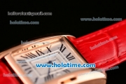 Cartier Tank Anglaise Swiss Quartz Steel Case with Red Leather Strap White Dial and Black Markers