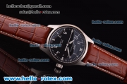 IWC Pilot Asia 2892 Automatic Steel Case with Black Dial and Brown Leather Strap