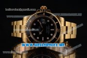 Rolex Submariner Clone Rolex 3135 Automatic Yellow Gold Case/Bracelet with Black Dial and Dot Markers - 1:1 Original (BP)