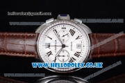 Cartier Cle de Cartier Chrono Japanese Miyota OS20 Quartz Steel Case with White Dial Diamonds Bezel and Brown Leather Strap