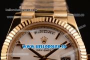 Rolex Day-Date Asia/Swiss ETA 2836 Automatic Yellow Gold Case with White Dial and Yellow Gold Bracelet - (BP)