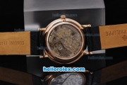 Patek Philippe Classic Chronograph Manual Winding Gold Bezel with Black Dial,White Marking and Black Leather Strap