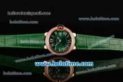 Cartier Ballon Bleu Swiss Quartz Rose Gold Case with Green Leather Strap Diamond Bezel and Green Dial