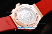 Hublot Big Bang Swiss Valjoux 7750 Automatic Movement Rose Gold Case with Diamond Bezel-White Dial and Red Rubber Strap