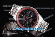 Tag Heuer Carrera Calibre 18 Chronograph Miyota Quartz Steel Case/Bracelet with Black Dial and Stick Markers - Red Inner Bezel