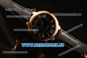 Cartier Ballon Bleu De Chrono Swiss Valjoux 7750 Automatic Rose Gold Case with Black Dial Roman Numeral Markers and Genuine Leather Strap