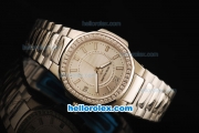 Patek Philippe Nautilus Swiss Quartz Movement Full Steel with White Markers and Diamond Bezel