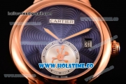 Cartier Rotonde De Swiss Quartz Rose Gold Case with Blue Leather Strap with Blue Guilloche Dial